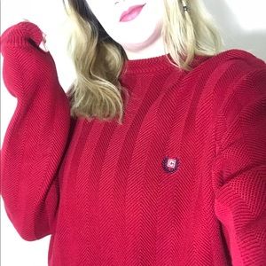 Chaps Men's Red Knit Sweater Long Sleeve Medium